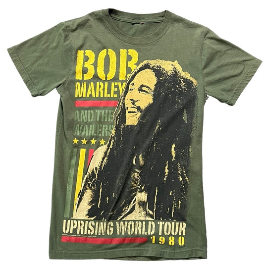 Bob Marley Jamaica Uprising World Tour 1980 Army Green T-shirt - size Small