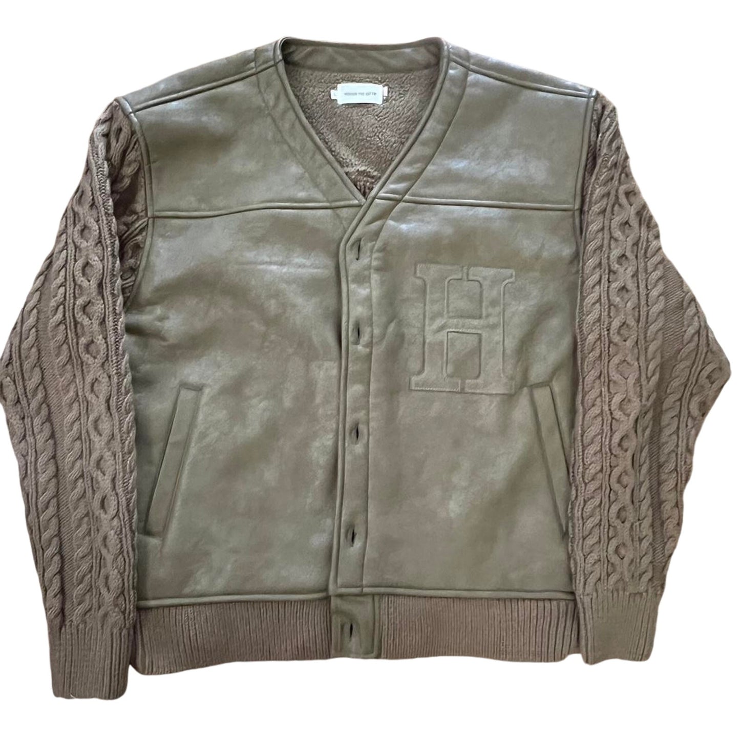 Honor the Gift, Olive Varsity Jacket with Sweater and Vegan Leather